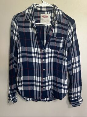 Mossimo Supply Co. Navy, White & Red Plaid Shirt